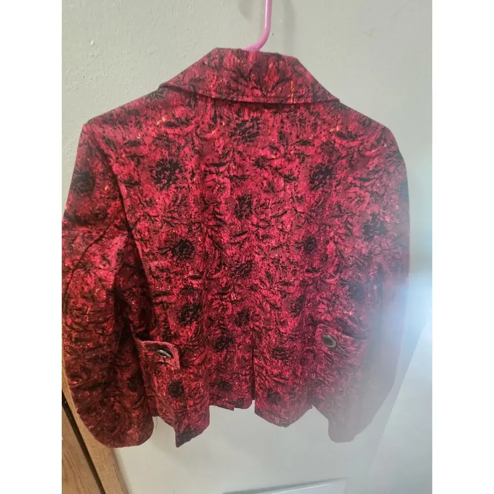 Christopher & Banks Womens M Red Geometric Floral Jacket Button Front Casual